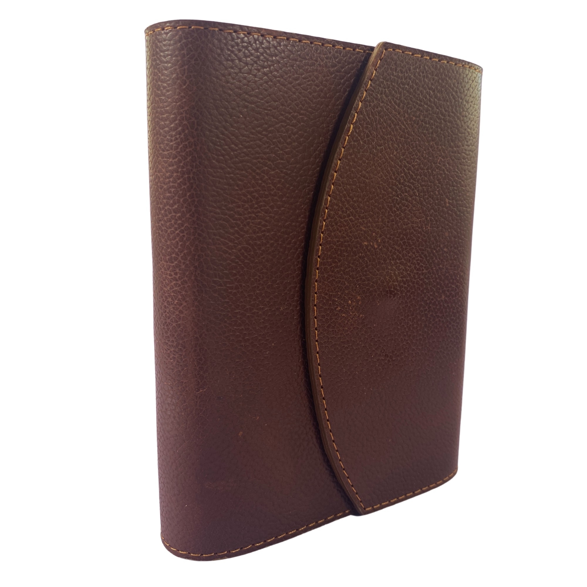 Biblia mica, piele autentica handmade, cu clapeta si capsa, maro, index, margini aurii, cuv. lui Isus cu rosu [047 CC]