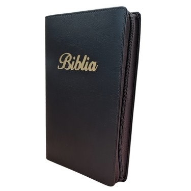 Biblie mare, piele,  maro închis, fermoar, index, margini argintii, cuv. Isus cu rosu + inel pentru pix [MAR 073 PFI]