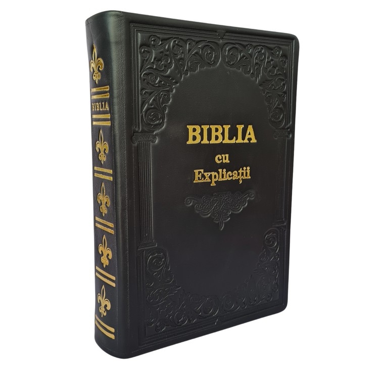 Biblia cu concordanta si explicatii, HANDMADE, mare, piele, neagra, index, aurita,  cuv. lui Isus cu rosu [CO 77 HMI]