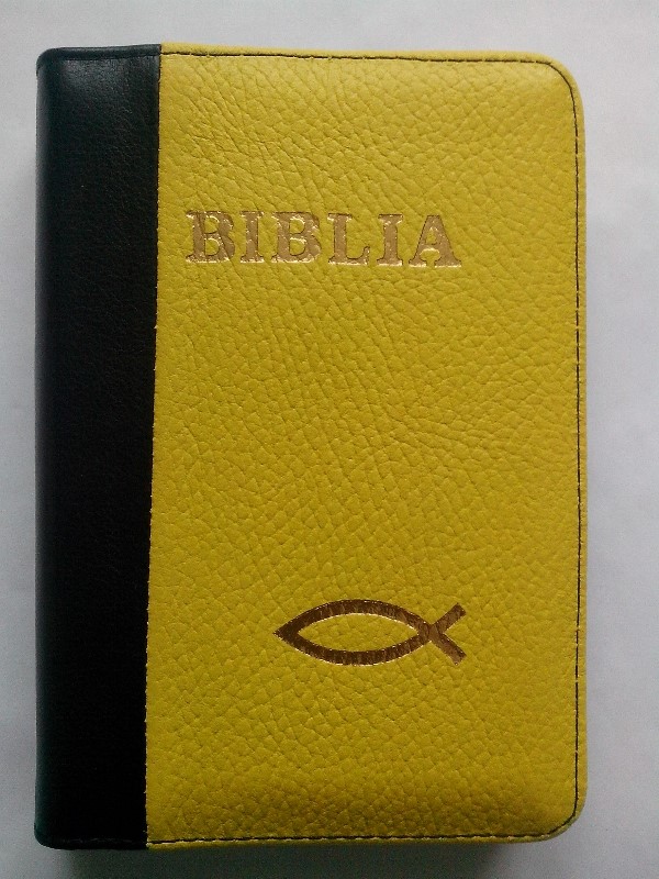 Biblie din piele, mica, negru | galben, fermoar, cu peste [043]