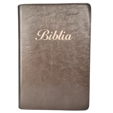 Biblia marime medie, bronz, piele, fermoar, margini aurii, index, cuv. lui Isus cu rosu [MAR 057 PFI]