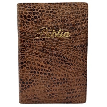 Biblia marime medie, maro texturat, piele, fermoar, margini aurii, index, cuv. lui Isus cu rosu [MAR 057 PFI]