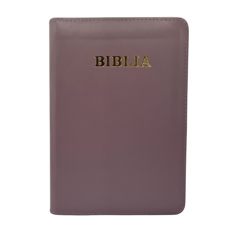 Biblia mica, coperta piele, culoare, plămâniu, index, fermoar, margini aurii, cuv. lui Isus in rosu [047 PFI]