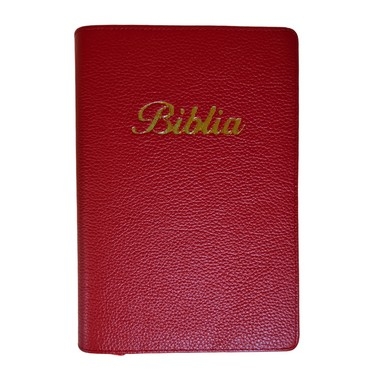 Biblia marime medie, roșie, piele, fermoar, margini aurii, index, cuv. lui Isus cu rosu [MAR 057 PFI]