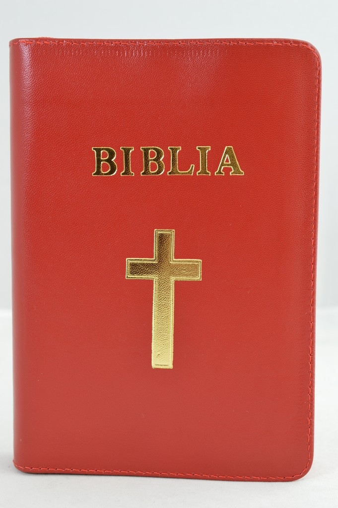 Biblia Ortodoxa, marime medie, coperta piele, rosie, fermoar, margini aurite (cu aprobarea Sf. Sinod)