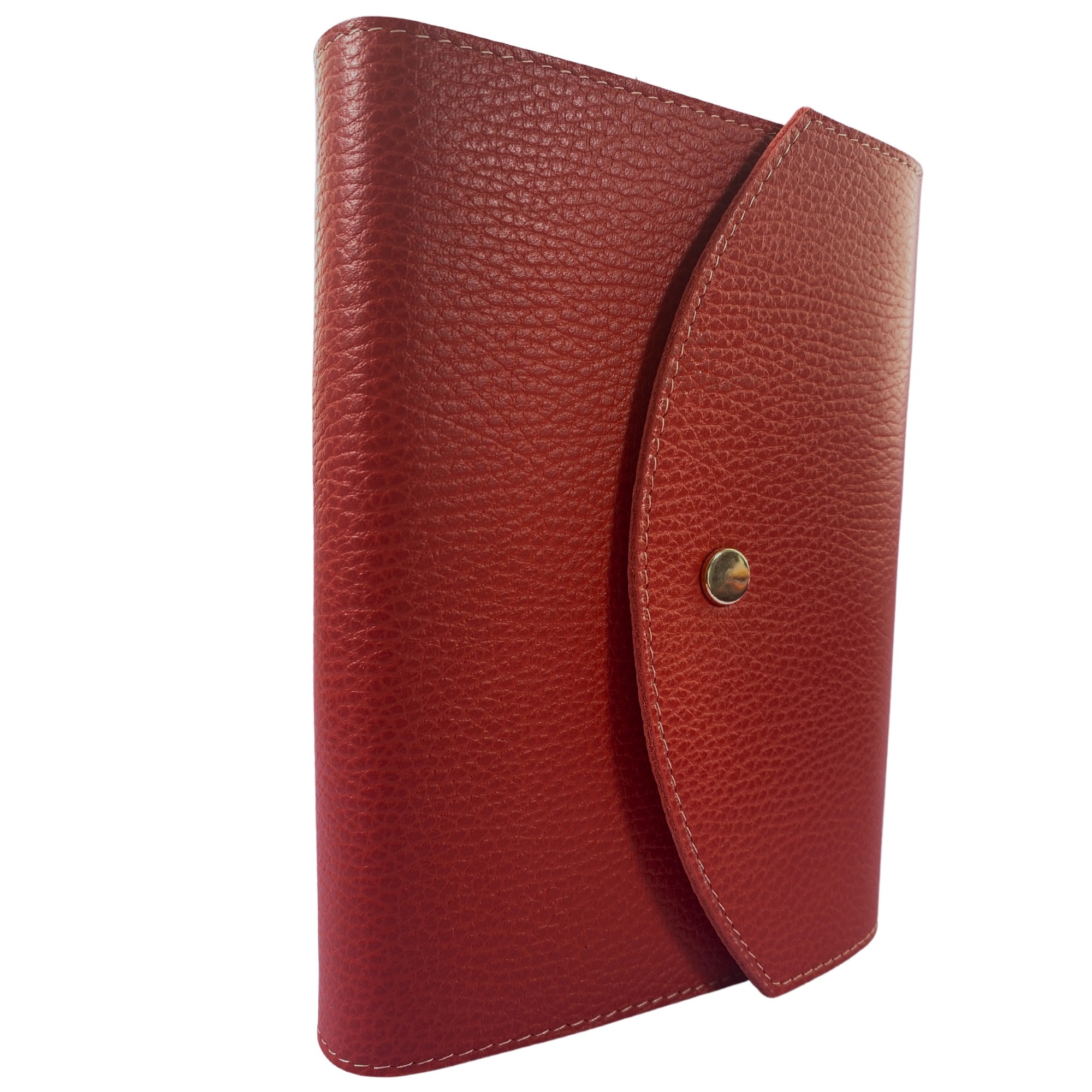 Biblia marime medie, roșie, piele, inchidere clapeta cu capsa 2, margini aurii, index, cuv. lui Isus cu rosu [MAR 057 PCI]