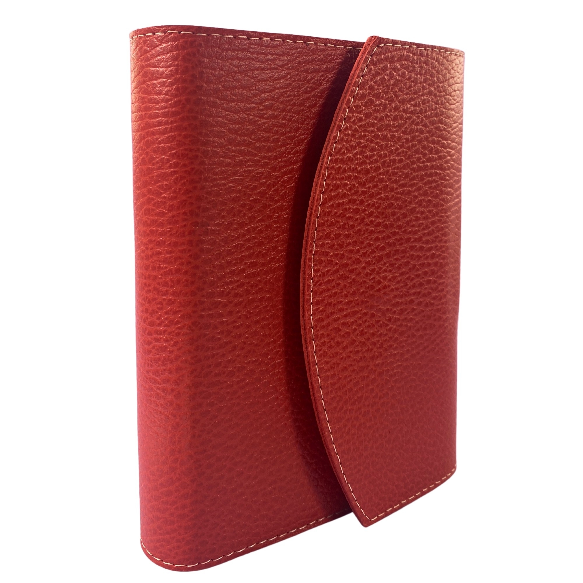 Biblia in husa handmade piele autentica, cu clapetă si capsă, mărime medie, roșie, index, margini aurii, cuv. lui Isus cu rosu [057 CLA]