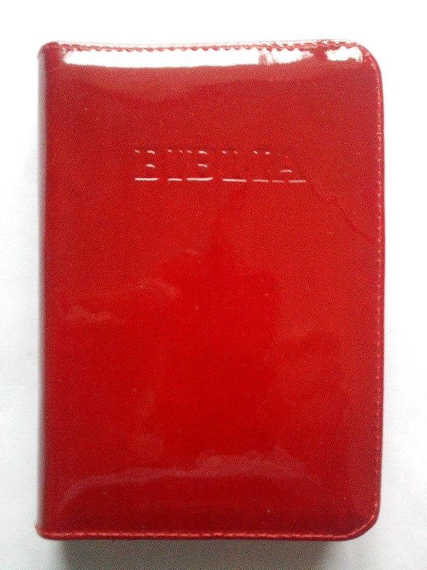 Biblia din piele, mica, rosie lacuita, fermoar [043]