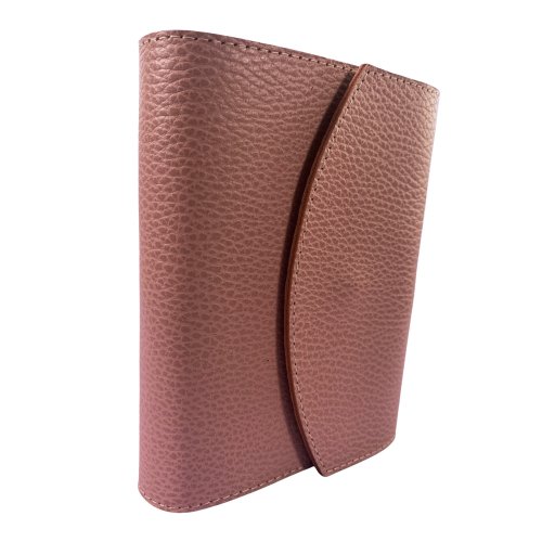 Biblia mica, piele autentica handmade, cu clapeta si capsa, roz pal, index, margini aurii, cuv. lui Isus cu rosu [047 CC]