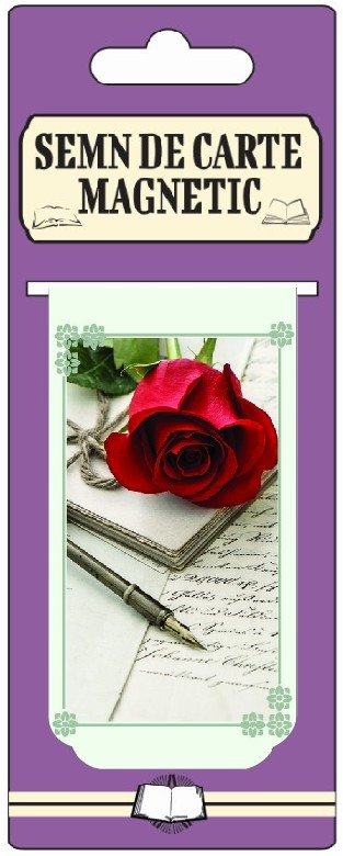 Semn de carte magnetic - Trandafir, Stilou Semn de carte magnetic - Trandafir, Stilou