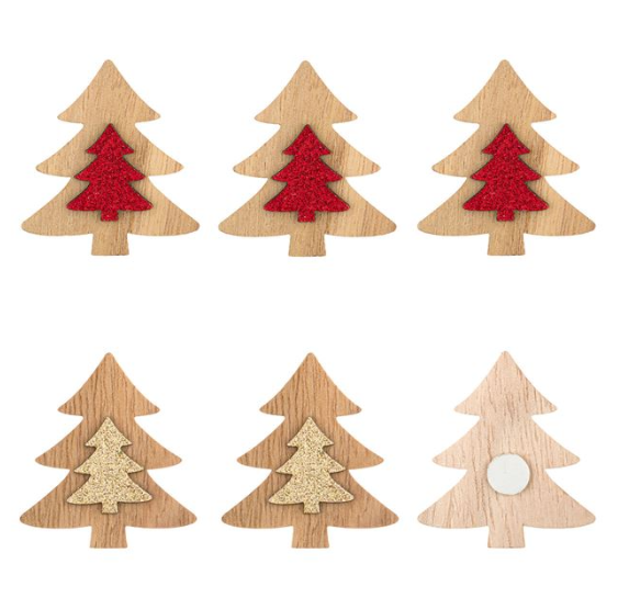Autocolante decorative de Craciun - Brazi din lemn, 6 buc. Autocolante decorative de Craciun - Brazi din lemn, 6 buc.