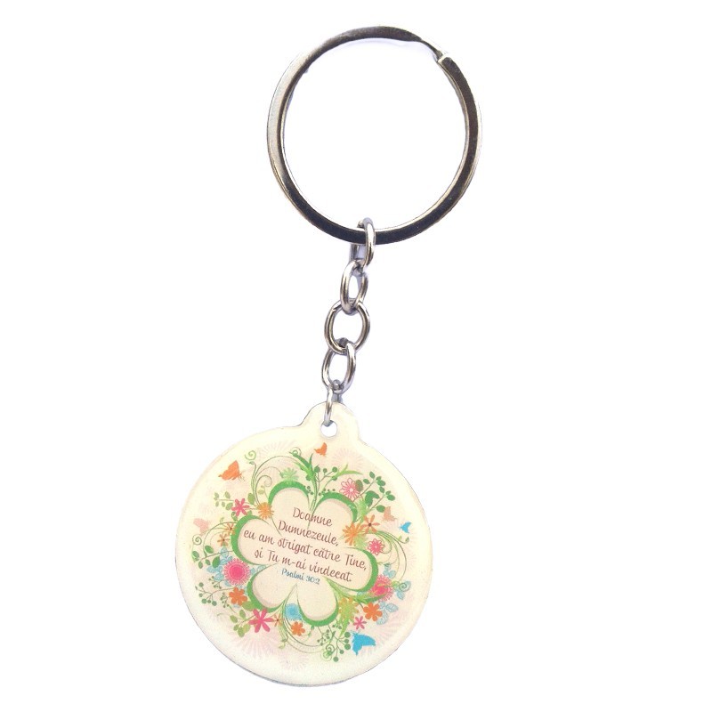 Breloc rotund metal si plastic - Doamne Dumnezeule Breloc rotund metal si plastic - Doamne Dumnezeule