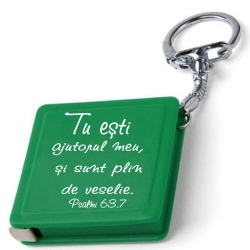 Breloc cu ruleta si verset biblic - Tu esti ajutorul meu - verde Breloc cu ruleta si verset biblic - Tu esti ajutorul meu - verde