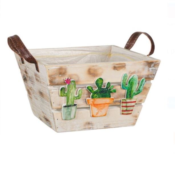 Ghiveci pentru flori din lemn - 3 Cactusi (21x21x12cm) Ghiveci pentru flori din lemn - 3 Cactusi (21x21x12cm)