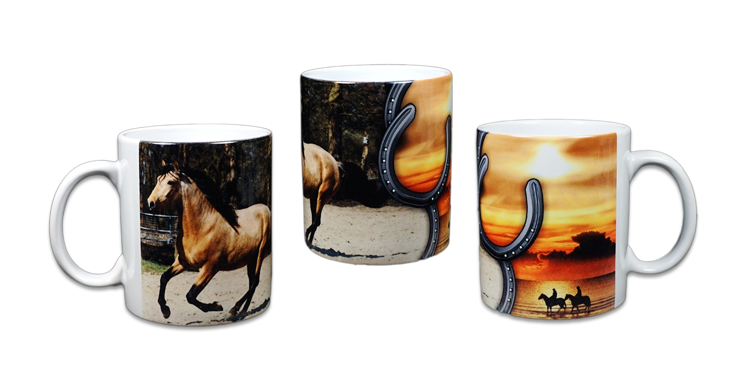 Cana cadou decorata cu cai Cana cadou decorata cu cai