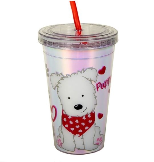 Pahar cu pai - Puppy Love - 300 ml Pahar cu pai - Puppy Love - 300 ml