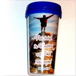 Cana termoizolanta - Pot totul in Hristos! (albastru) Cana termoizolanta - Pot totul in Hristos! (albastru)