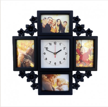 Rama foto neagra 4 poze cu ceas Rama foto neagra 4 poze cu ceas
