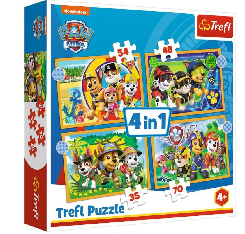 Puzzle Trefl 4 in 1, In vacanta, Paw Patrol (35, 48, 54, 70 piese)   Activitati pentru copii (4+)