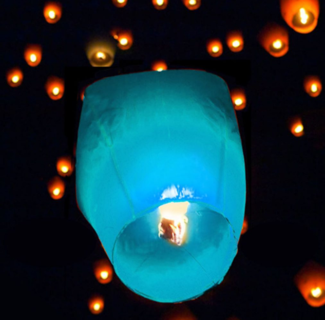 Lampion hartie albastru turcoaz zburator. Lampion hartie albastru turcoaz zburator.