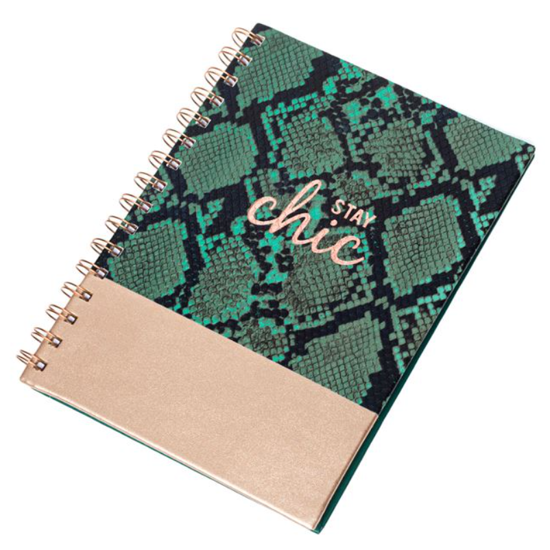 Carnețel A5 cu spirală, verde-auriu sidefat - Stay Chic Carnețel A5 cu spirală, verde-auriu sidefat - Stay Chic