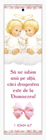 Semn de carte cu panglica roz deschis - verset : "Sa ne iubim unii pe altii...." 1 Ioan 4:7 [51]