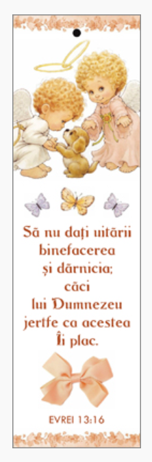 Semn de carte cu panglica roz corai - verset :'' Sa nu dati uitarii....'' Evrei 13:16 [18]