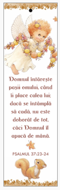 Semn de carte cu panglica caramizie - verset : '' Domnul intareste pasii omului'' [47]