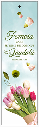 Semn de carte cu panglica albastră -  Verset:  "Femeia care se teme de Domnul va fi lăudată." Proverb 31:30   [136]