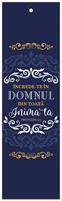 Semn de carte cu panglica albastru închis  -  Verset:  " Încrede-te în Domnul din toată inima ta." Proverb 3:5    [137]