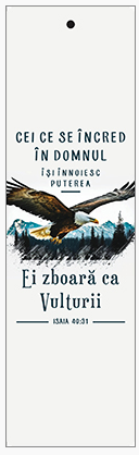 Semn de carte cu panglica albă -   Verset:  " Cei ce se încred în Domnul își înnoiesc puterea; ei zboară ca vulturii." Isaia 40:31 [141]