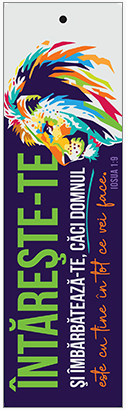 Semn de carte cu panglica mov închis -  Verset:  " Întărește-te și îmbărbătează-te, căci Domnul este cu tine în tot ce vei face." Iosua 1:9    [143]
