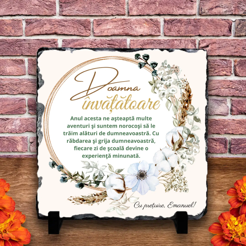 Placă ardezie personalizată cu nume și text – Învățătoare