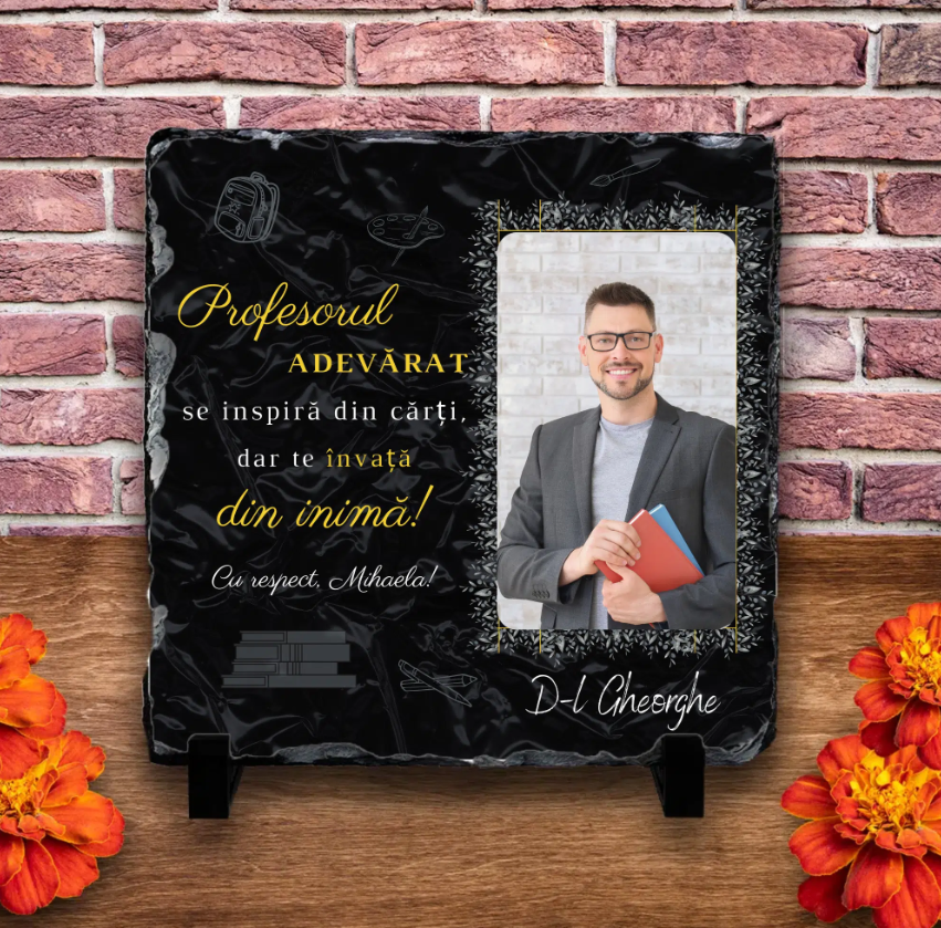 Placă ardezie personalizată cu nume, poză și text – Profesor