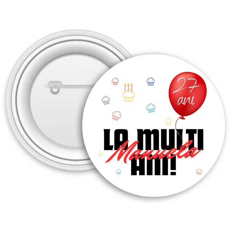 Insignă metalică personalizată cu vârstă – La mulți ani!