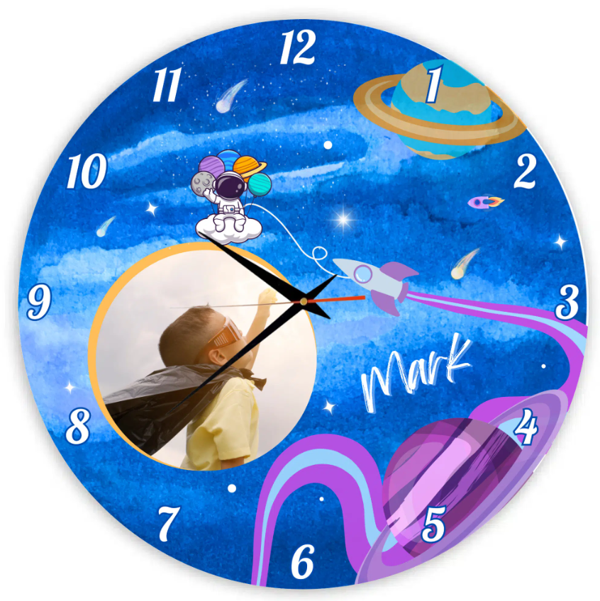 Ceas personalizat pentru copii, cu poză și nume – Spațiu