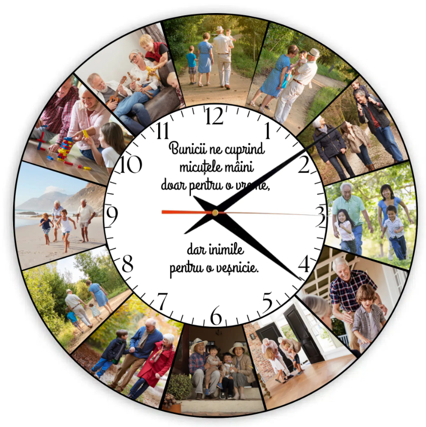 Ceas cadou personalizat pentru bunici cu 12 poze