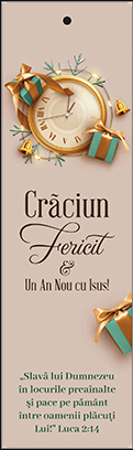 Semn de carte cu panglica bej -  Mesaj si Verset:  Crăciun Fericit & Un An Nou cu Isus! Semn de carte cu panglica bej -  Mesaj si Verset:  Crăciun Fericit & Un An Nou cu Isus!