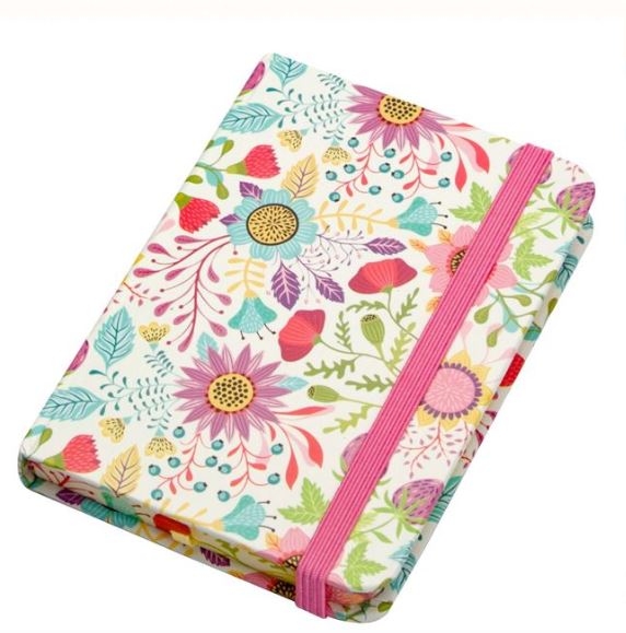 Carnetel A7, flori, elastic roz Carnetel A7, flori, elastic roz