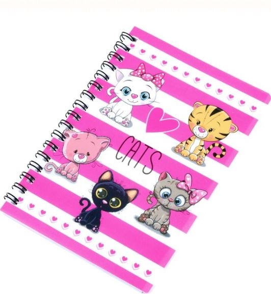 Carnetel A6 cu spirala, roz-alb - CATS Carnetel A6 cu spirala, roz-alb - CATS