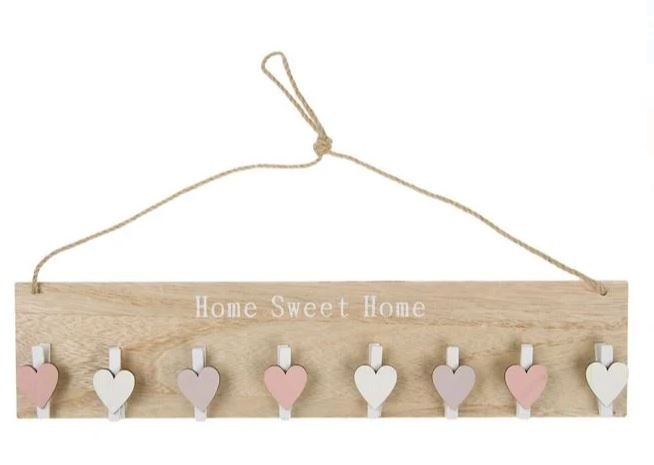 Cuier din lemn decorativ, bej, 8 cleme - Home Sweet Home (40x9cm) Cuier din lemn decorativ, bej, 8 cleme - Home Sweet Home (40x9cm)