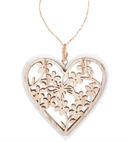 Agatatoare din lemn decorativa, alb-maro, inima (10x10cm) Agatatoare din lemn decorativa, alb-maro, inima (10x10cm)