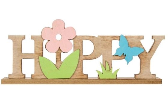 Decor din lemn, maro - HAPPY (30x12cm) Decor din lemn, maro - HAPPY (30x12cm)