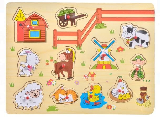 Puzzle din lemn - Ferma - Activitati pentru copii (3+)