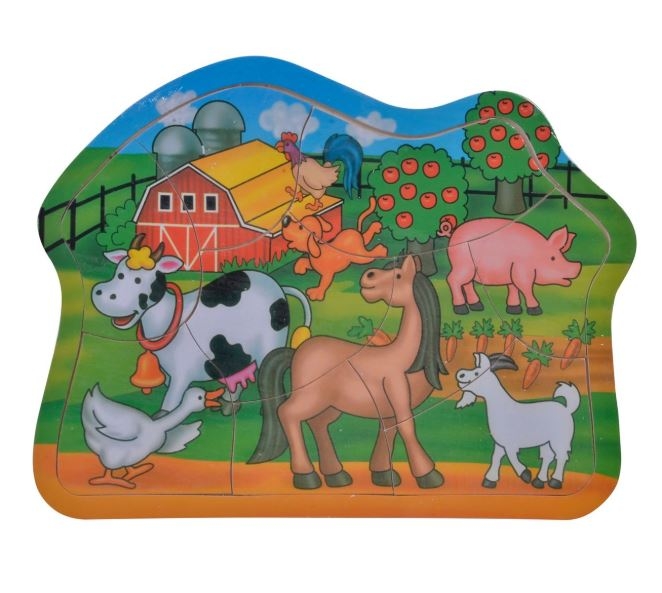 Puzzle din lemn - Animale ferma - 9 piese - Activitati pentru copii (3+)