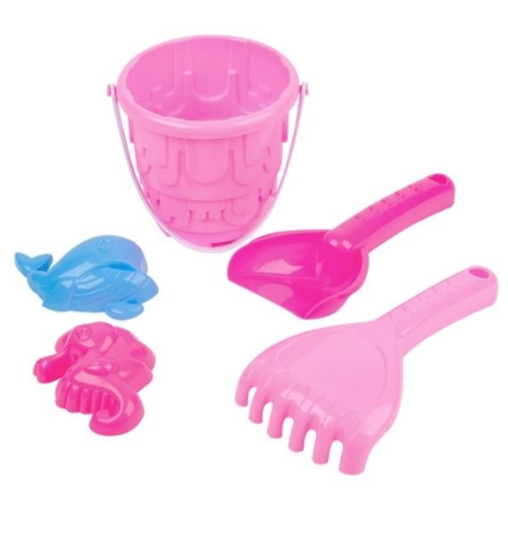 Set jucarii pentru nisip - Galeata, roz + 4 accesorii  (11x11m) Set jucarii pentru nisip - Galeata, roz + 4 accesorii  (11x11m)