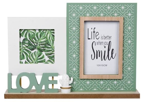 Rama foto din lemn, alb-verde, Cactus - LOVE - 2 poze (35x25cm) Rama foto din lemn, alb-verde, Cactus - LOVE - 2 poze (35x25cm)