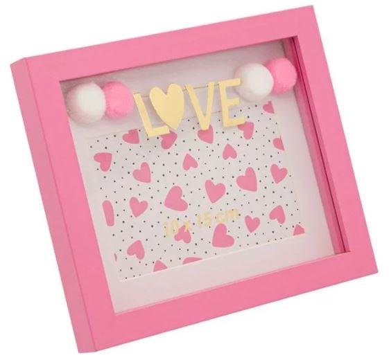 Rama foto din lemn, roz - LOVE - 1 poza de 15x10cm Rama foto din lemn, roz - LOVE - 1 poza de 15x10cm