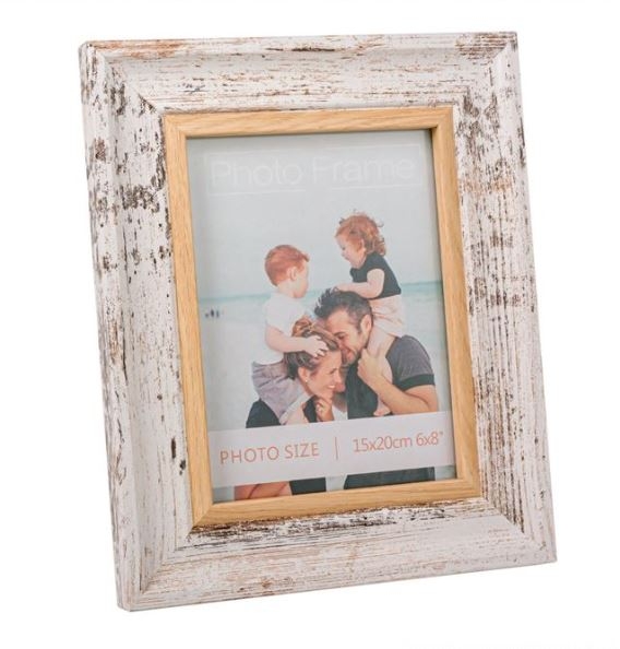 Rama foto din lemn, alb-maro - 1 poza de 15x20cm Rama foto din lemn, alb-maro - 1 poza de 15x20cm