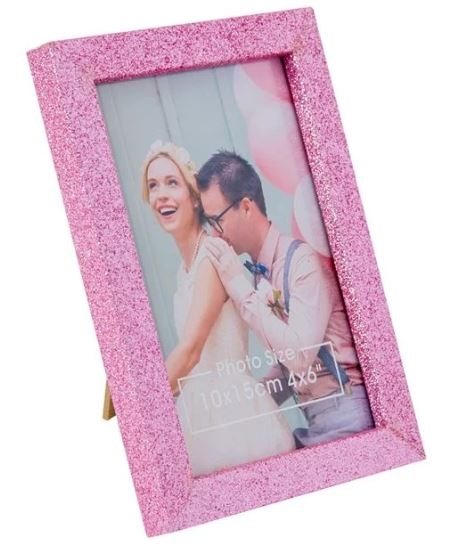 Rama foto din lemn, roz glitter - 1 poza de 10x15cm Rama foto din lemn, roz glitter - 1 poza de 10x15cm